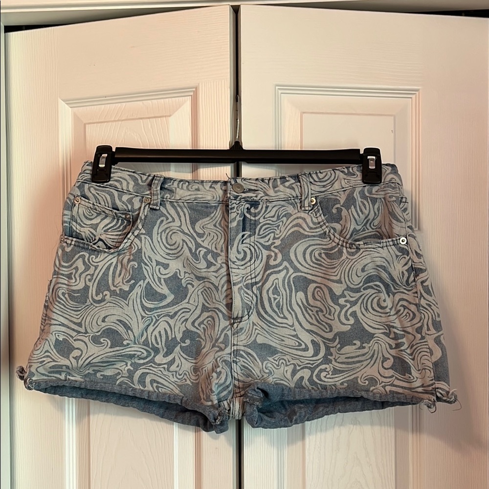 Patterned Blue Jean Shorts